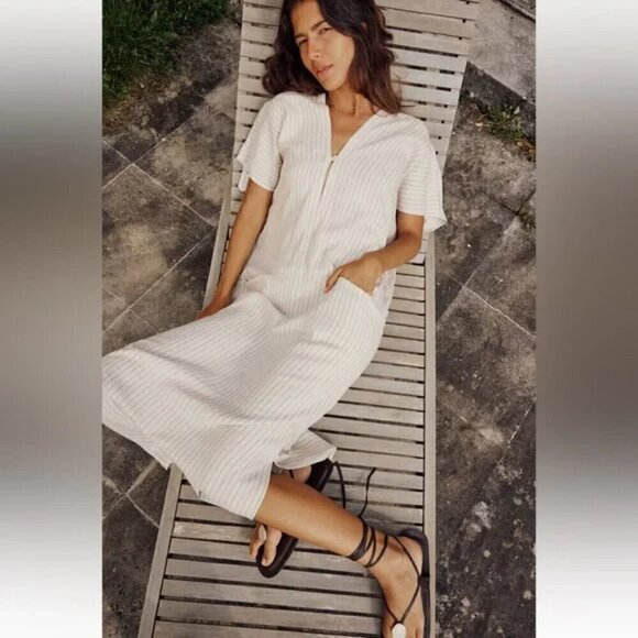 New Zara The Beatrice Linen Blend Ecru Kaftan Maxi Dress NWT Small - Picture 5 of 16